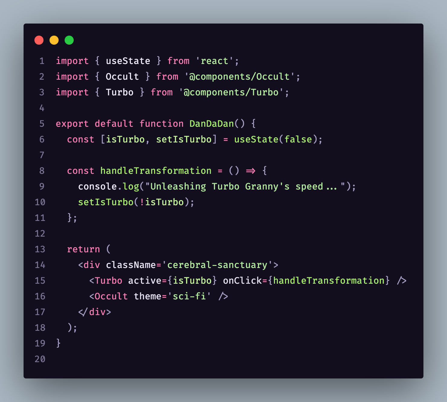 DanDaDan theme showing TypeScript syntax in VS Code